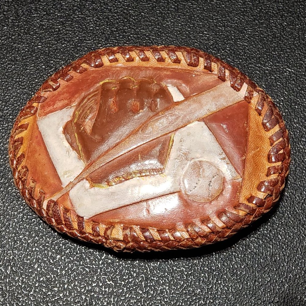 Baseball Belt Buckle - Leather - Vintage - Unique!
